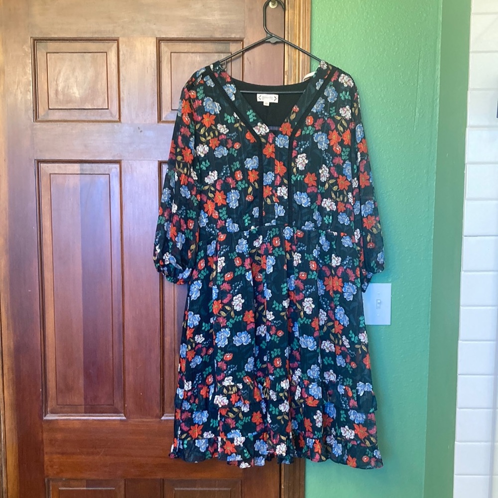 Nanette Lepore Black Floral Midi Dress